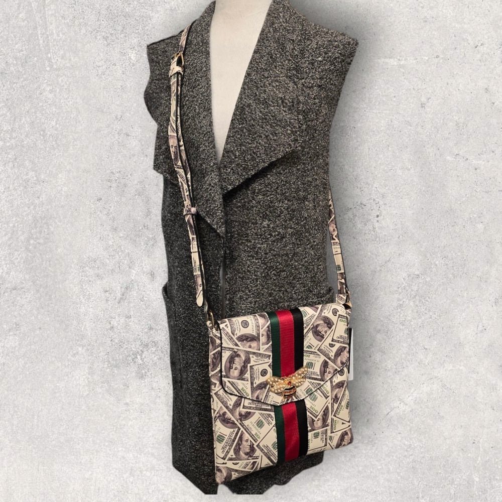 Queen Bee Dollar Bills Styled Crossbody‎ Messenger Bag Soulfina Collection - Picture 9 of 12
